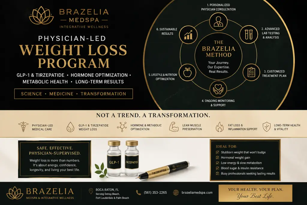Physician-led medical weight loss program with GLP-1 and tirzepatide in Boca Raton at Brazelia MedSpa